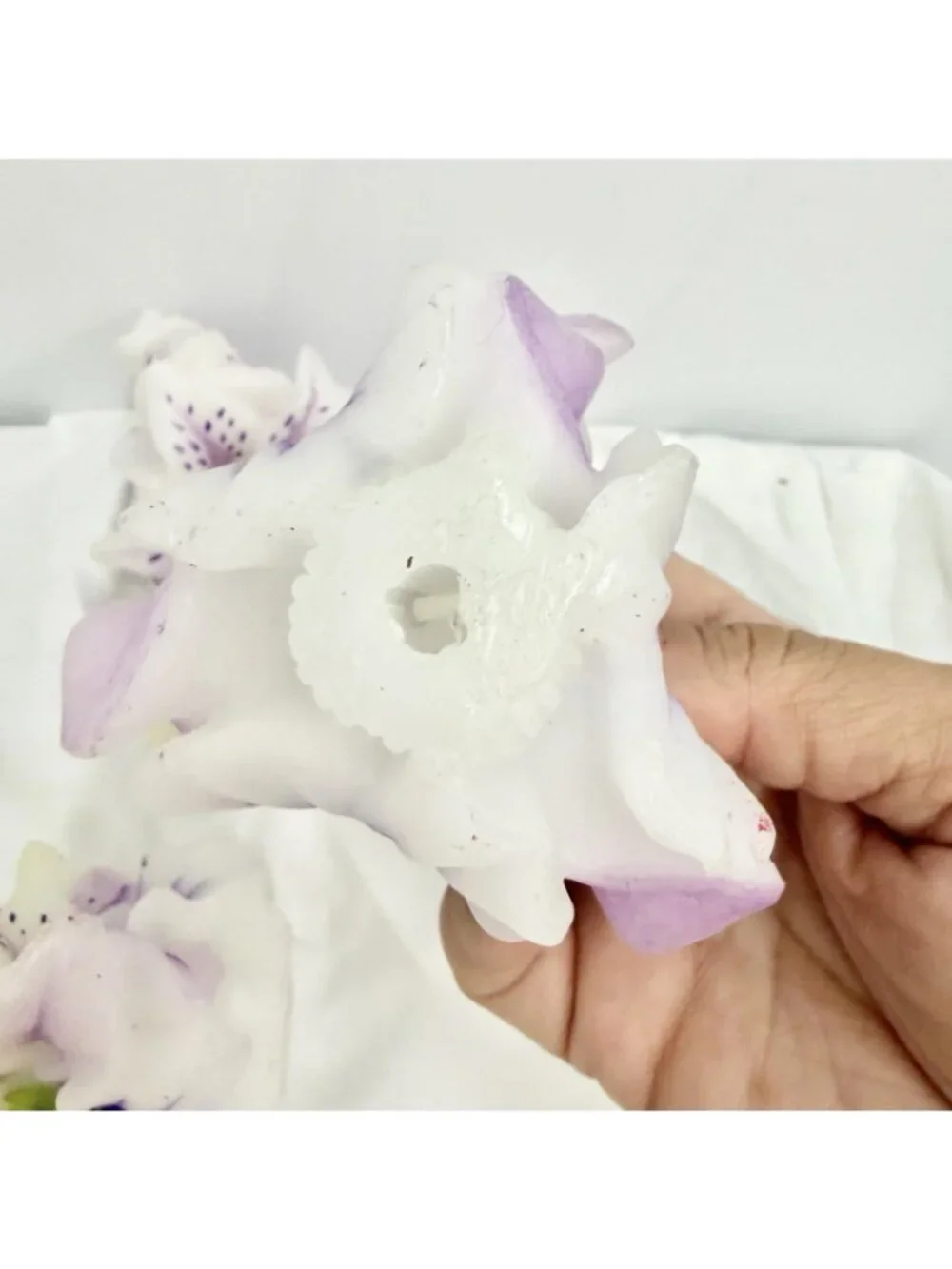 Vintage Handcrafted Cattleya Orchid Flower Candles Hand Painted Purple Lot of 4